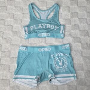 PSD x Playboy Varsity Print Matching Set In Teal Size S Top/Size M Bottom BNWOT